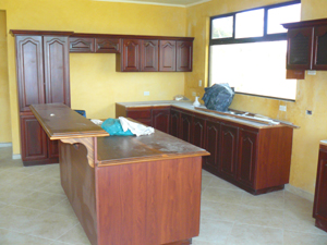 The kitchen as seen from the dining area. 